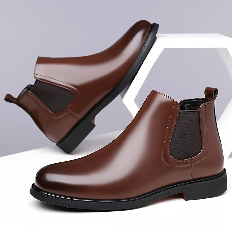 Men's brown faux Leather Chelsea Boots, Everyday Slip-On Style