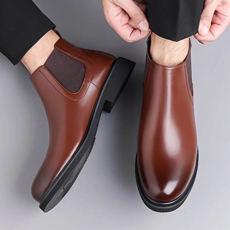 Men's brown faux Leather Chelsea Boots, Everyday Slip-On Style