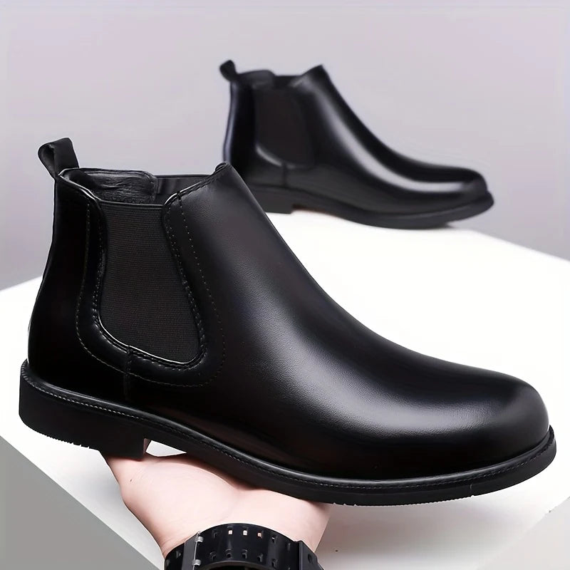 Men's brown faux Leather Chelsea Boots, Everyday Slip-On Style