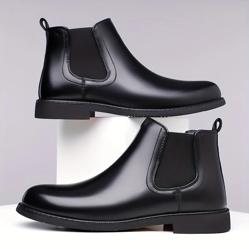 Men's black faux Leather Chelsea Boots, Everyday Slip-On Style