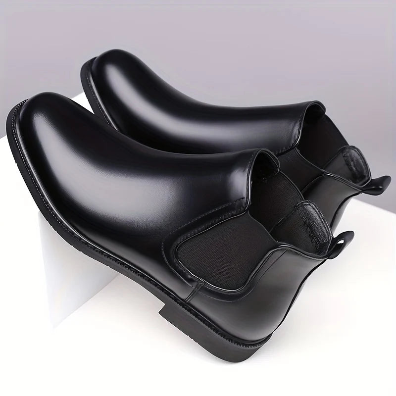 Men's black faux Leather Chelsea Boots, Everyday Slip-On Style