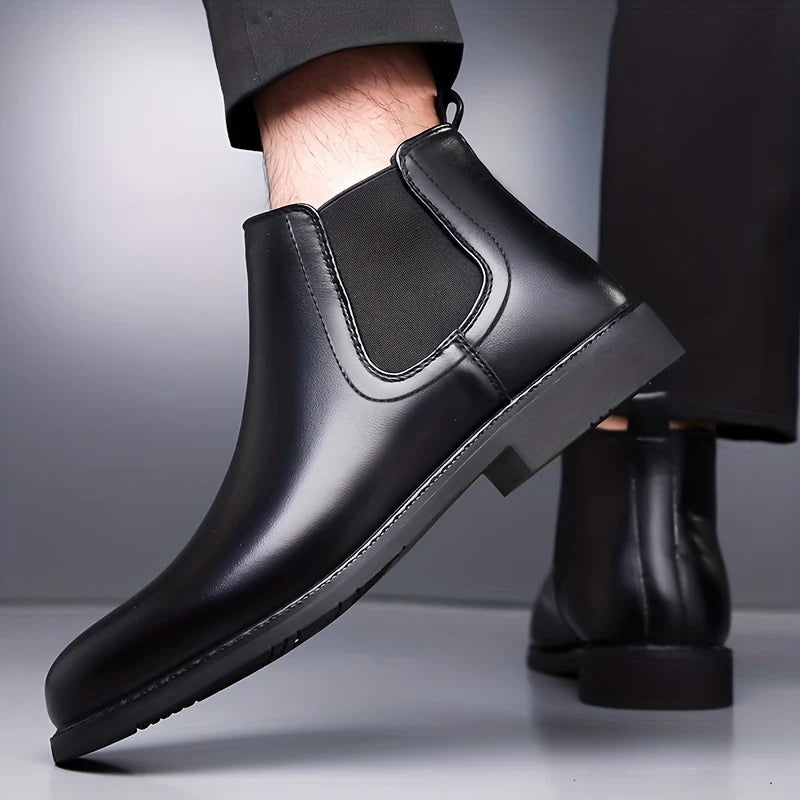 Men's black faux Leather Chelsea Boots, Everyday Slip-On Style