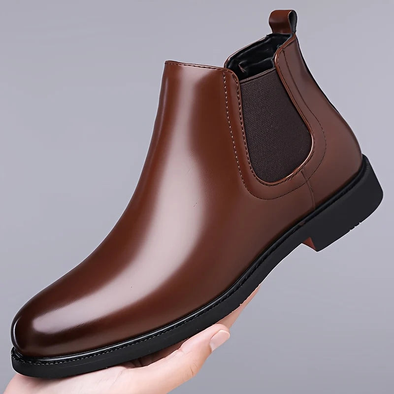 Men's brown faux Leather Chelsea Boots, Everyday Slip-On Style