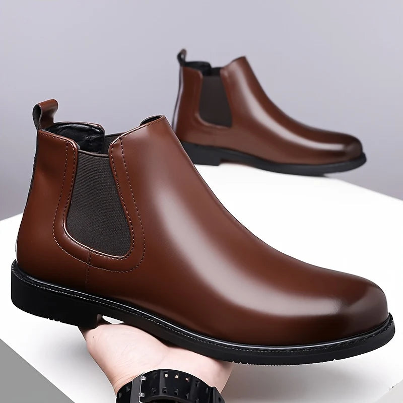 Men's brown faux Leather Chelsea Boots, Everyday Slip-On Style