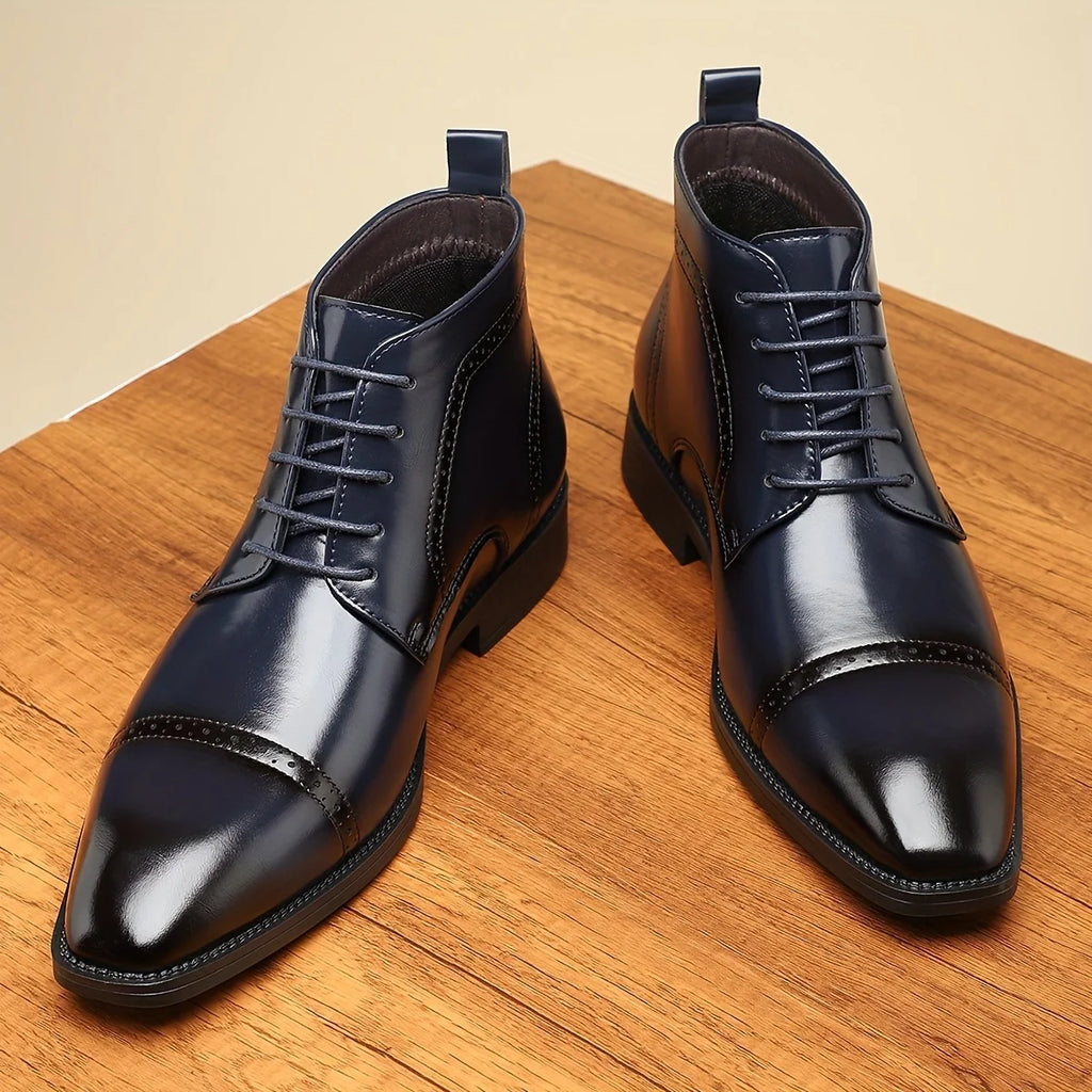 Men's blue cap-Toe Oxford Boots with Brogue Detail and Laces