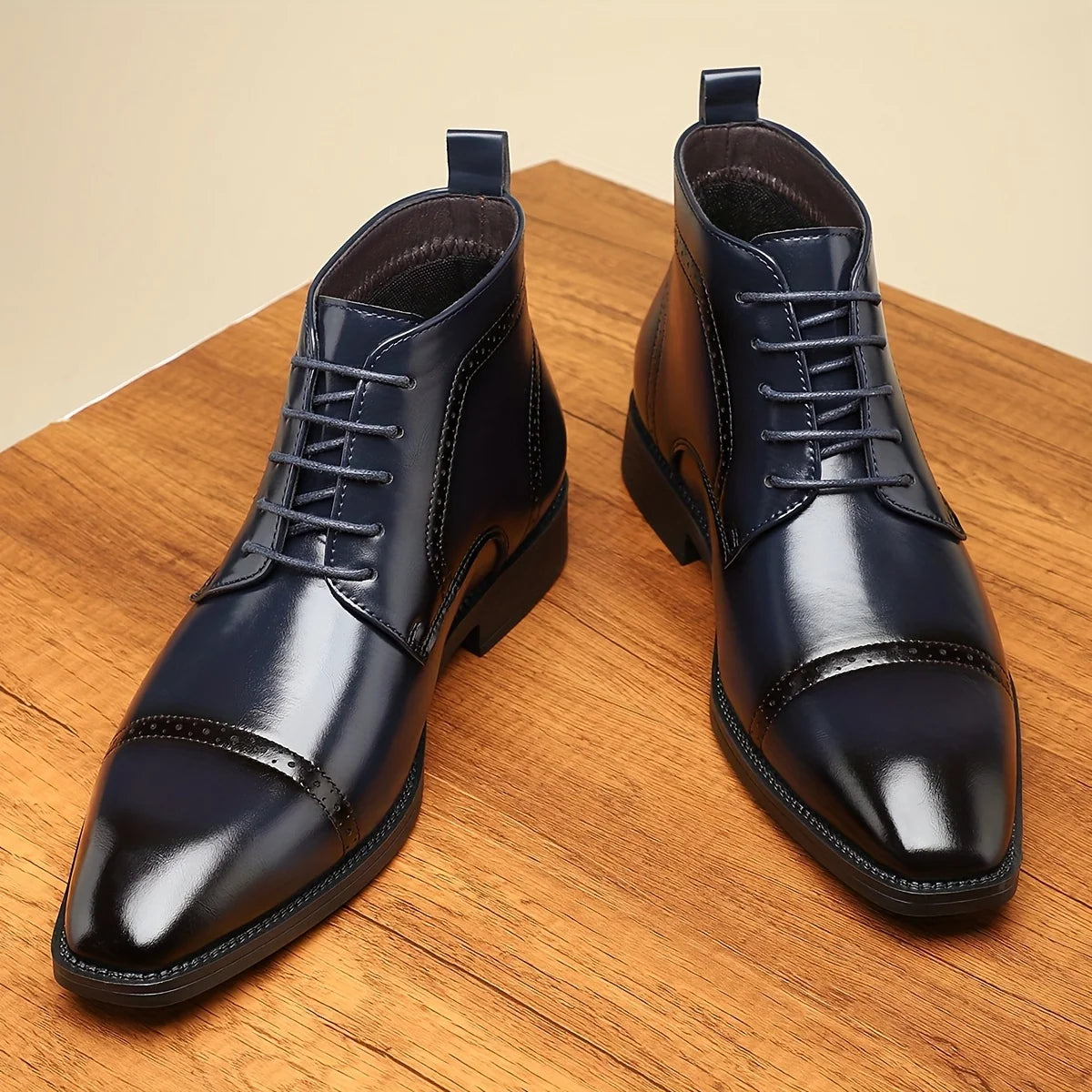 Men's blue cap-Toe Oxford Boots with Brogue Detail and Laces