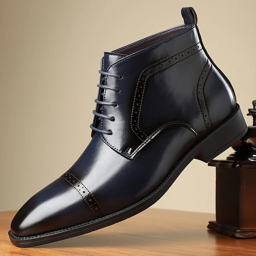 Men's red cap-Toe Oxford Boots with Brogue Detail and Laces