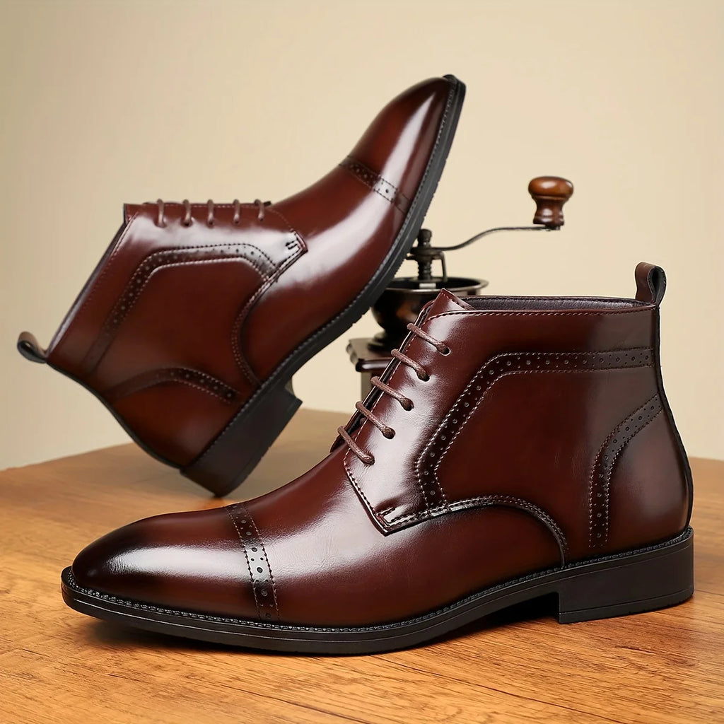 Men's red cap-Toe Oxford Boots with Brogue Detail and Laces