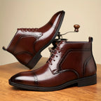 Men's red cap-Toe Oxford Boots with Brogue Detail and Laces