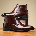 Men's red cap-Toe Oxford Boots with Brogue Detail and Laces