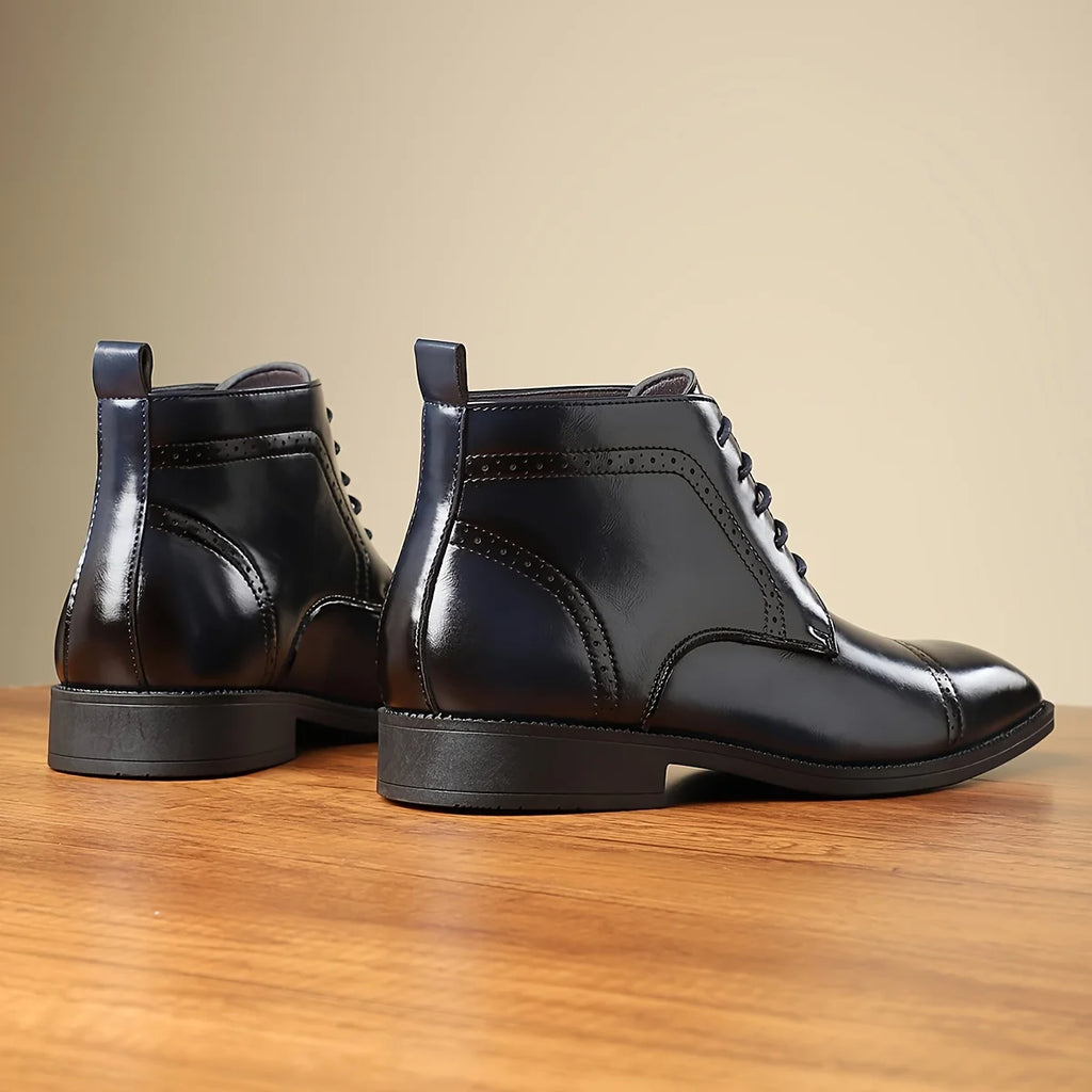 Men's red cap-Toe Oxford Boots with Brogue Detail and Laces