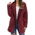 Women's wine sherpa fleece hooded jacket, open front