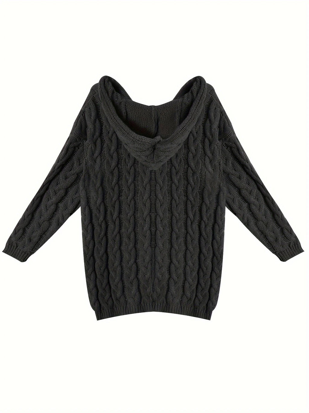 Women's black relaxed Boho Cable Knit V-Neck Sweater for Layering