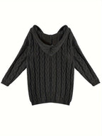 Women's black relaxed Boho Cable Knit V-Neck Sweater for Layering