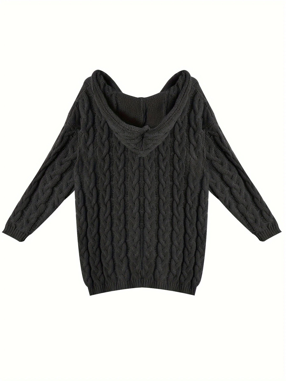 Women's black relaxed Boho Cable Knit V-Neck Sweater for Layering