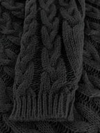 Women's black relaxed Boho Cable Knit V-Neck Sweater for Layering