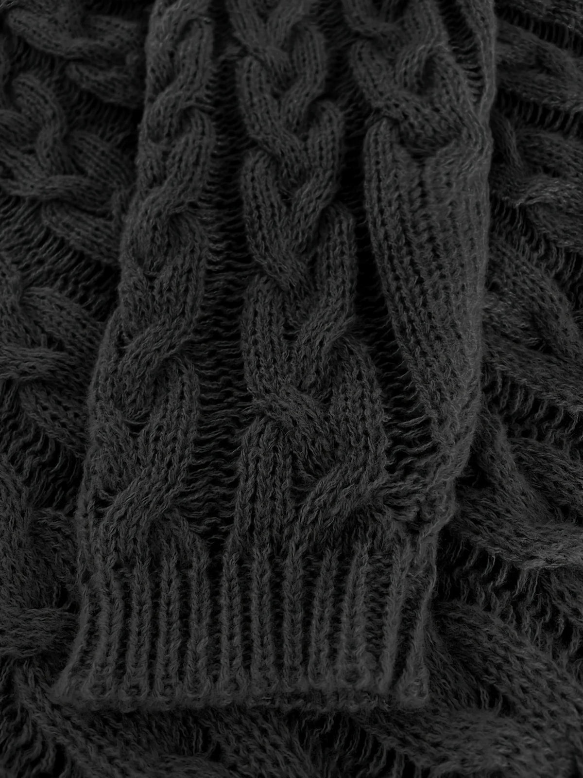 Women's black relaxed Boho Cable Knit V-Neck Sweater for Layering