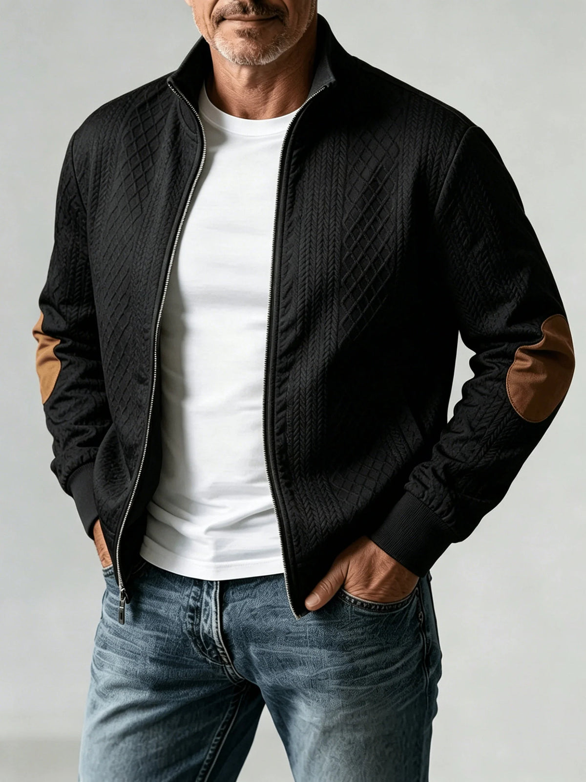Men's black knit baseball jacket