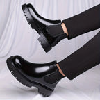 Men's black rugged Chelsea Boots with Chunky Lug Sole for Winter