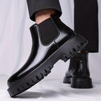 Men's black rugged Chelsea Boots with Chunky Lug Sole for Winter