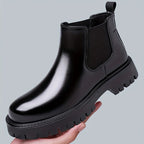 Men's black rugged Chelsea Boots with Chunky Lug Sole for Winter
