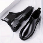 Men's black rugged Chelsea Boots with Chunky Lug Sole for Winter