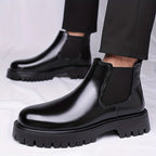 Men's black rugged Chelsea Boots with Chunky Lug Sole for Winter