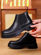 Men's black rugged Chelsea Boots with Chunky Lug Sole for Winter