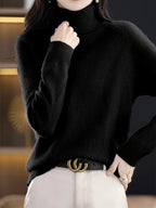 Women's black ribbed turtleneck sweater, long sleeve