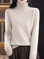 Women's khaki ribbed turtleneck sweater, long sleeve