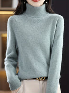 Women's light blue ribbed turtleneck sweater, long sleeve