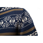 Men's navy blue fair isle zip-up knit cardigan with ribbed cuffs