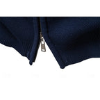 Men's navy blue fair isle zip-up knit cardigan with ribbed cuffs