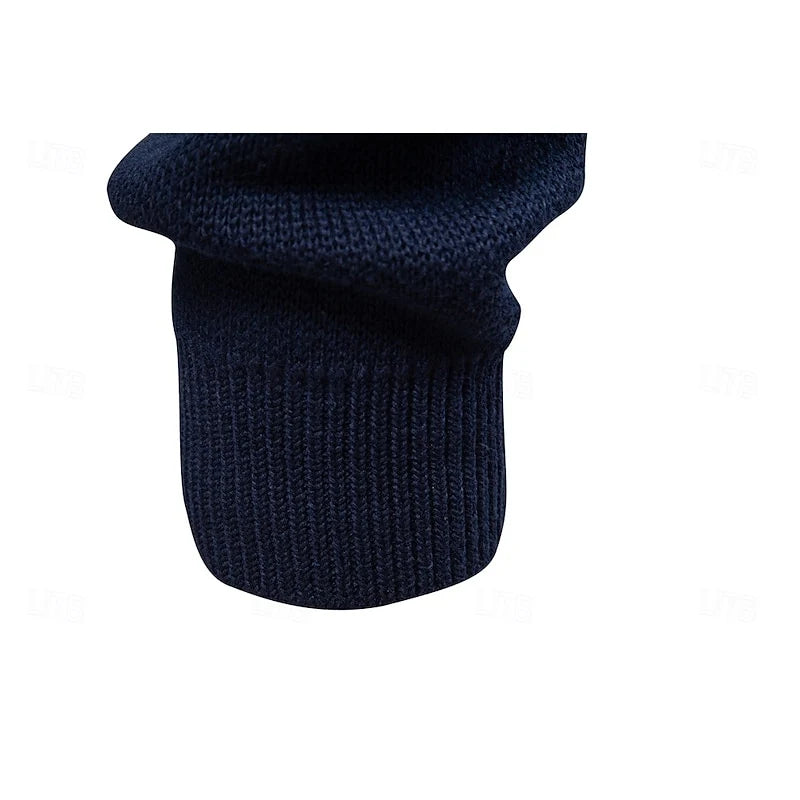 Men's navy blue fair isle zip-up knit cardigan with ribbed cuffs