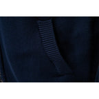 Men's navy blue fair isle zip-up knit cardigan with ribbed cuffs