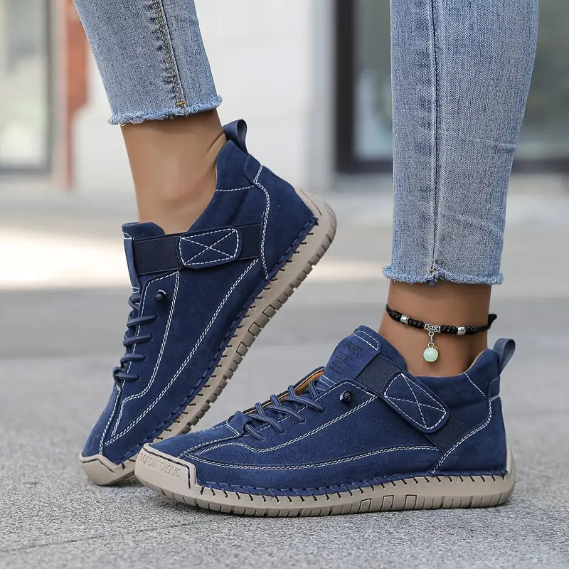 Women's blue lace-up Casual Comfort Sneakers with Strap Closure