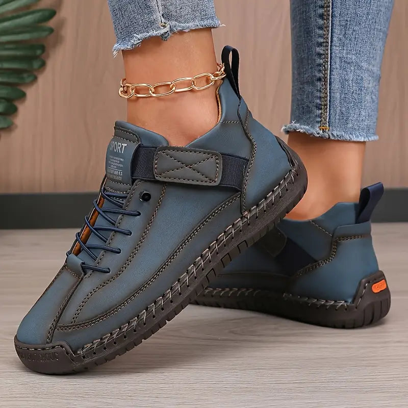 Women's dark blue lace-up Casual Comfort Sneakers with Strap Closure