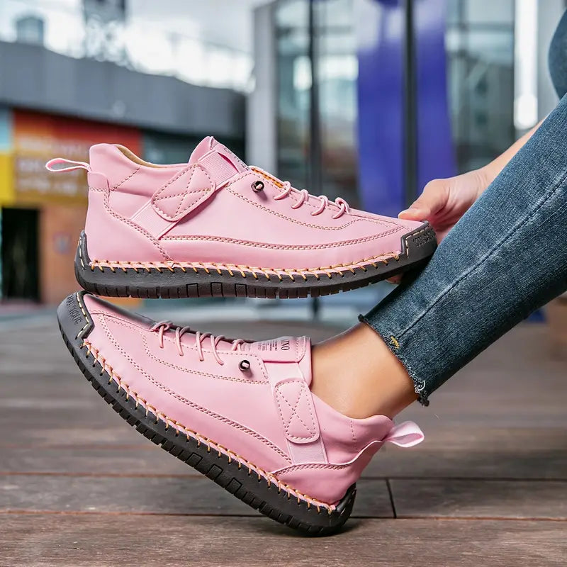Women's brown lace-up Casual Comfort Sneakers with Strap Closure