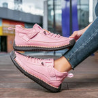 Women's brown lace-up Casual Comfort Sneakers with Strap Closure