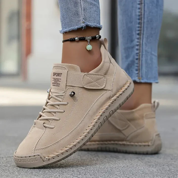 Women's brown lace-up Casual Comfort Sneakers with Strap Closure