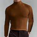 Men's khaki slim-Fit Ribbed Mock Neck Sweater for Winter Layering