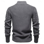 Men's dark grey textured zip-up cardigan with ribbed cuffs and hem