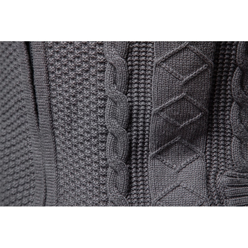 Men's dark grey textured zip-up cardigan with ribbed cuffs and hem