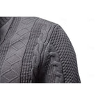 Men's dark grey textured zip-up cardigan with ribbed cuffs and hem