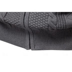 Men's dark grey textured zip-up cardigan with ribbed cuffs and hem