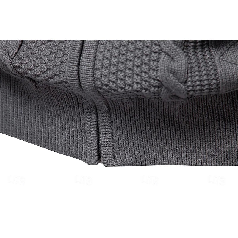 Men's dark grey textured zip-up cardigan with ribbed cuffs and hem