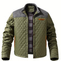 Men's fern green quilted stand-collar jacket with snap-front closure