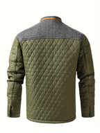 Men's fern green quilted stand-collar jacket with snap-front closure