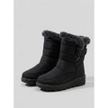 Women's black fur-Trimmed Snow Boots with Buckle Strap for Winter