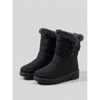 Women's black fur-Trimmed Snow Boots with Buckle Strap for Winter